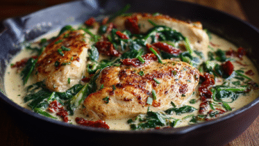Creamy Easy Chicken Dinner Recipe with Spinach and Sun-Dried Tomatoes