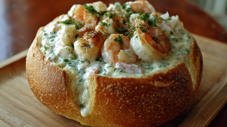 Creamy Stuffed Seafood Bread Bowl