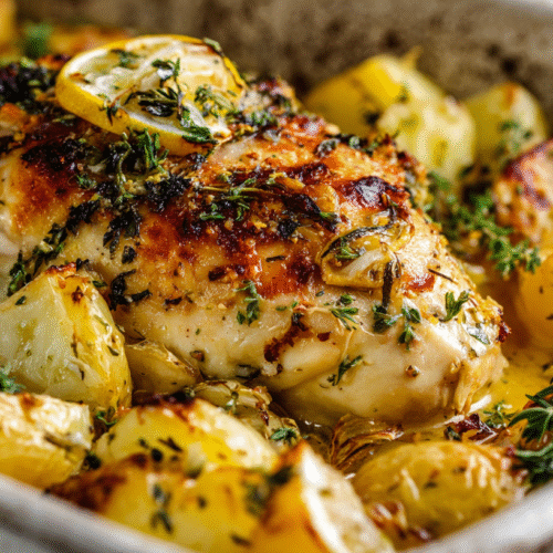 Oven-Baked Easy Chicken Dinner Recipe with Herbs and Potatoes