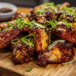 We’ve had our fun with fiery Buffalo wings and sticky-sweet Honey Garlic wings, but now it’s time to complete the ultimate chicken wing trilogy with a true classic: this incredible, savory, and glossy Teriyaki Chicken Wings Recipe. If you love that irresistible, umami-rich flavor of your favorite Japanese restaurant, you are going to be obsessed with this homemade version. This recipe is all about that perfect contrast: the shatteringly crispy, golden-brown skin of the chicken wing giving way to a thick, glossy, and deeply flavorful homemade teriyaki glaze. It’s not just sweet; it's a perfectly balanced sauce that’s savory, aromatic, and absolutely addictive. And the best part? We’re achieving that incredible, deep-fried crunch using my secret, foolproof oven-baked method. No fuss, no mess, just the most amazing, crispy, and succulent wings you've ever made at home. This is the perfect, crowd-pleasing wing for a cozy Sunday evening here in Heek. The Savory-Sweet Star of Wing Night While many wings are all about sweetness or heat, a great teriyaki wing is a masterclass in savory, umami-rich flavor. "Teriyaki" itself is a Japanese cooking technique where food is broiled or grilled with a glaze of soy sauce, mirin, and sugar. My homemade sauce captures that authentic spirit perfectly. It’s a rich, complex blend of salty soy sauce, sweet mirin, aromatic ginger and garlic, and a touch of sugar that caramelizes into the most beautiful glaze. Paired with my game-changing baking powder method for the crispiest possible skin, these wings are a textural and flavorful masterpiece. They are the sophisticated, yet undeniably fun, cousin in the chicken wing family, and they are always, always a hit. This recipe proves that you can make a restaurant-favorite even better in your own kitchen. Why This Teriyaki Wing Recipe is a Keeper: Deep, Umami-Rich Flavor: Our homemade teriyaki sauce is perfectly balanced—savory, sweet, and aromatic. It’s miles ahead of any bottled sauce. Unbelievably Crispy Skin from the Oven: We’re using the "secret weapon" baking powder method for a guaranteed, shattering crunch without any deep-frying. A Crowd-Pleasing Classic: The irresistible savory-sweet flavor is a proven winner with both kids and adults. Easy and Impressive: These wings look and taste like they came from your favorite Japanese restaurant, but they are so simple to make at home. Ingredients & Equipment For the Crispy Baked Wings: Chicken Wings: 1.2 kg (about 2.5 lbs), split into drumettes and flats ("party wings"). Baking Powder (Backpulver): 1 tablespoon. Crucially, this must be baking POWDER, not baking soda! Salt: 1 teaspoon. For the Homemade Teriyaki Glaze: Low-Sodium Soy Sauce (Sojasauce): 120 ml (½ cup). Mirin: 60 ml (¼ cup). (See notes for an easy substitute). Sake (or Dry Sherry): 60 ml (¼ cup). (See notes for an easy substitute). Brown Sugar: 50g (¼ cup), packed. Fresh Ginger: 1 tablespoon, grated. Garlic: 3 cloves, minced. Cornstarch (Speisestärke): 1 tablespoon, mixed with 2 tablespoons of cold water to make a slurry. For Garnish: Toasted sesame seeds and thinly sliced green onions. Helpful Equipment: A large mixing bowl. A large, rimmed baking sheet. An oven-safe wire rack (the key to crispiness!). A small saucepan. Time Estimates Prep Time: 10 minutes Cook Time: 45-50 minutes Total Time: Approximately 1 hour Step-by-Step Instructions This recipe follows a simple two-part process for the crispiest wings and the glossiest sauce. Part 1: The Crispy Baked Wings Step 1: Prepare the Oven and Wings Preheat your oven to 120°C / 250°F. Place your wire rack inside the rimmed baking sheet. This first step is the most important for crispy skin: Use paper towels to pat the chicken wings completely dry. Step 2: Coat the Wings In a large bowl, whisk together the baking powder and salt. Add the completely dry chicken wings and toss with your hands or a spoon until every wing is evenly and lightly coated. Step 3: The First Bake (Low and Slow) Arrange the coated wings in a single layer on the prepared wire rack, ensuring they aren't touching. Bake on the middle rack for 30 minutes at 120°C / 250°F. This slow start renders out the fat, which is essential for a crispy finish. Step 4: The Second Bake (High Heat Crisp) After 30 minutes, increase the oven temperature to 220°C / 425°F. Move the wings to the upper-middle rack. Continue to bake for 15-20 minutes more, flipping the wings once halfway through. The wings are done when the skin is deep golden brown, firm to the touch, and very crispy. Part 2: The Glossy Teriyaki Glaze and Final Toss Step 5: Make the Teriyaki Sauce While the wings are in their final baking stage, make the glaze. In a small saucepan, combine the soy sauce, mirin, sake (or their substitutes), brown sugar, grated ginger, and minced garlic. Bring the mixture to a simmer over medium heat, stirring to dissolve the sugar. Step 6: Thicken the Glaze Give your cornstarch slurry a quick re-stir and whisk it into the simmering sauce. Continue to cook, whisking, for 1-2 minutes until the sauce bubbles, thickens, and becomes beautifully glossy. Remove from the heat. Step 7: Toss to Coat and Serve Once the wings are perfectly crispy, remove them from the oven. Place the hot wings in a large, clean bowl. Pour the warm teriyaki glaze over the top. Toss gently until every single wing is coated in the sticky, savory glaze. Garnish with a generous sprinkle of toasted sesame seeds and sliced green onions, and serve immediately. Notes, Tips & Variations The Crispy Wing Holy Trinity: Remember the three secrets to crispy baked wings: 1) Bone-dry skin, 2) A coating of baking powder, and 3) Baking on a wire rack. Glaze Consistency: The teriyaki glaze will thicken as it cools. If it gets too thick, you can whisk in a tablespoon of warm water to loosen it up before tossing it with the wings. Add a Little Heat: For a spicy teriyaki version, add ½ teaspoon of sriracha or a pinch of red pepper flakes to your sauce. The Garnish Matters: The fresh, sharp bite of the green onions and the nutty crunch of the sesame seeds are the perfect finishing touch that cuts through the richness of the glaze. Don't skip them!