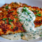 Parmesan Crusted Chicken with Creamy Garlic Sauce