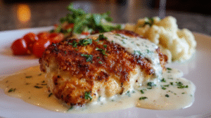 Parmesan Crusted Chicken with Creamy Garlic Sauce