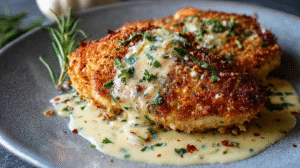 Parmesan Crusted Chicken with Creamy Garlic Sauce